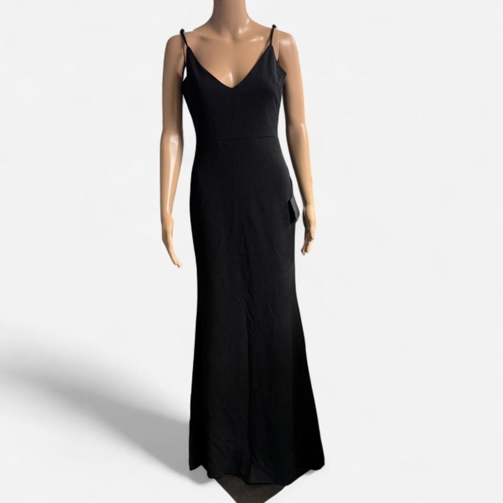 Lulus Black V-Neck Maxi Dress Gown Medium Formal Evening